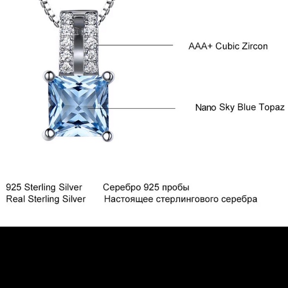 Sterling Silver 925 CZ Blue Topaz Necklace - Picture 4 of 8